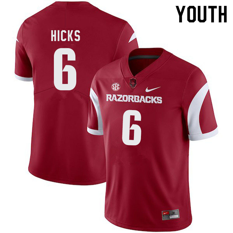 Youth #6 Ben Hicks Arkansas Razorbacks College Football Jerseys-Cardinal - Click Image to Close